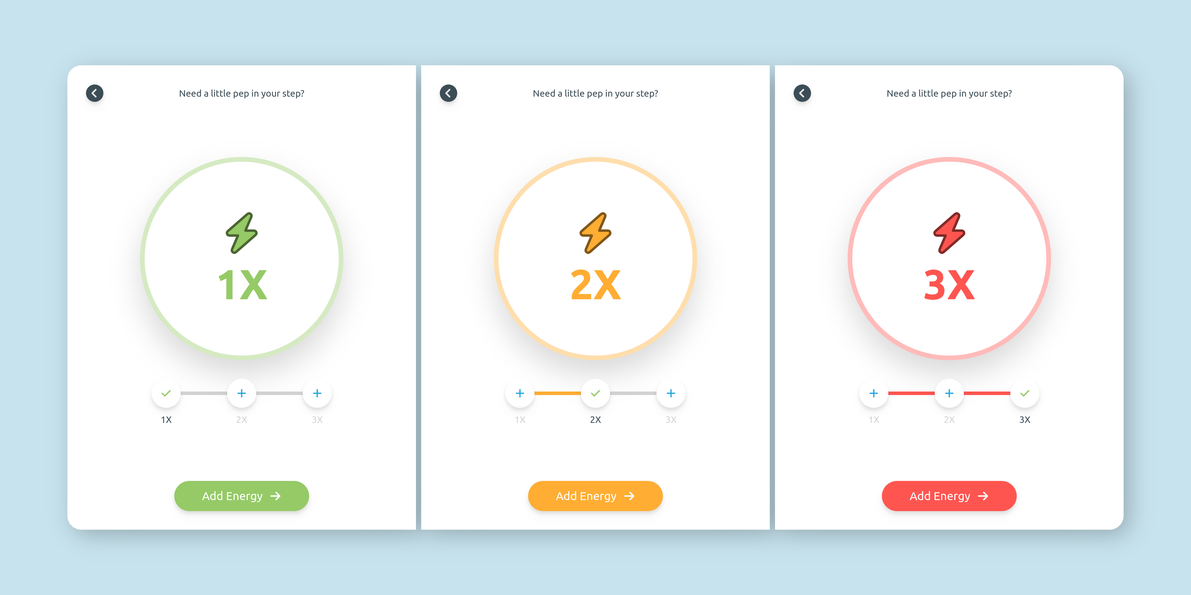 Water Kiosk energy selection view styles preview.